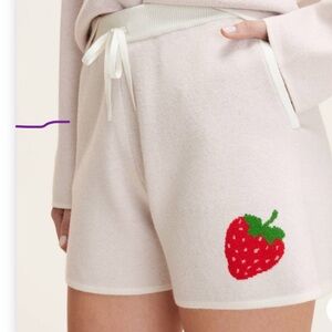 Cozy Cream Knit Shorts with Strawberry Design